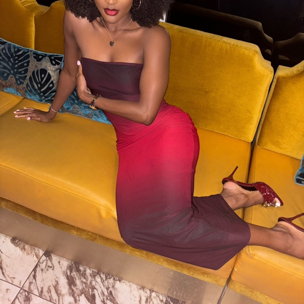 Strapless Burgundy and Red Dress